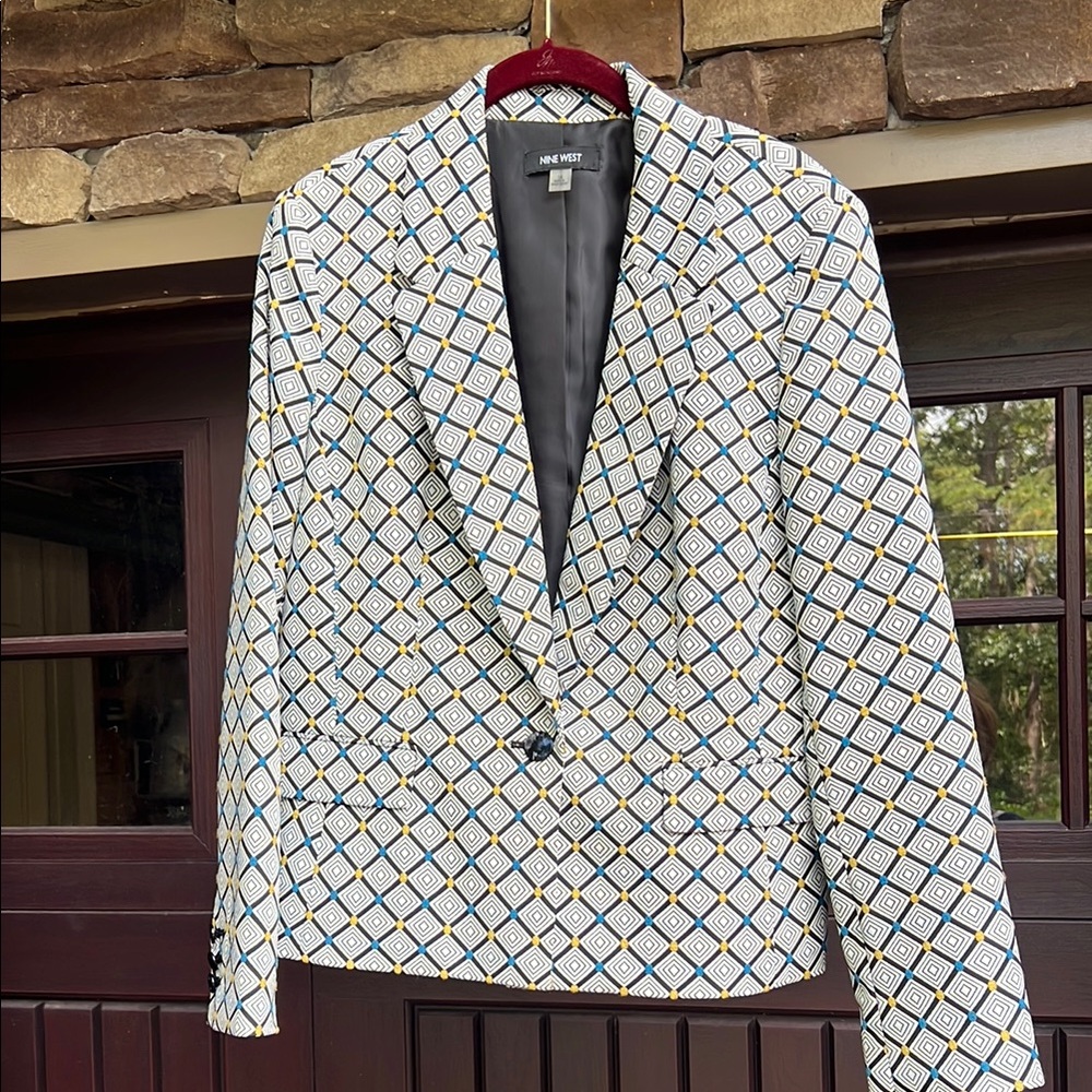 Nine West Women's Geometric Blazer - Black, White, Gold